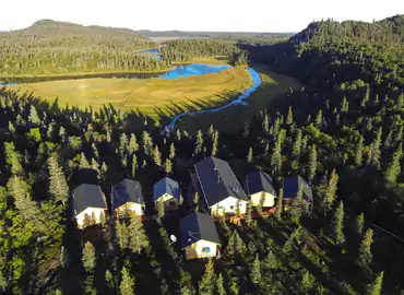 Copper River Lodge cabins and main lodge from above