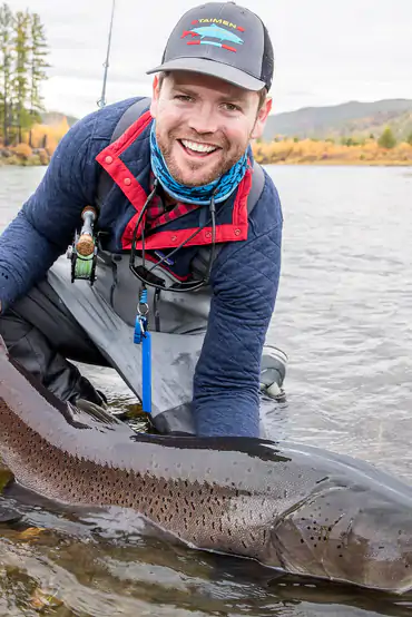 Taimen fishing scene in Mongolia